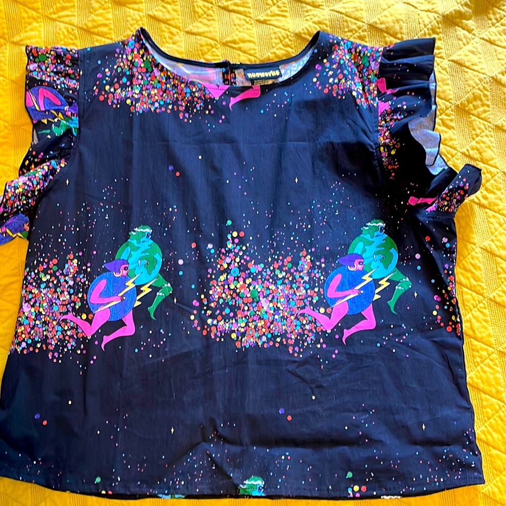 NOOWORKS Cosmic Ladies Ruffle Linen Top